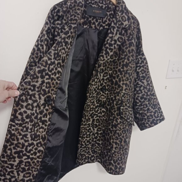 Coach Leopard Print Oversized Coat Size Large, Luxury, Wool Blend, Elevated - Picture 6 of 16